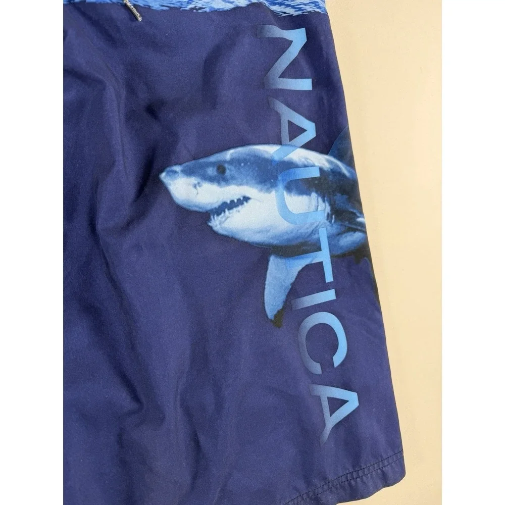 Nautica Mens 38W Blue Shark Board Shorts Surf Poolside Beach Vacation